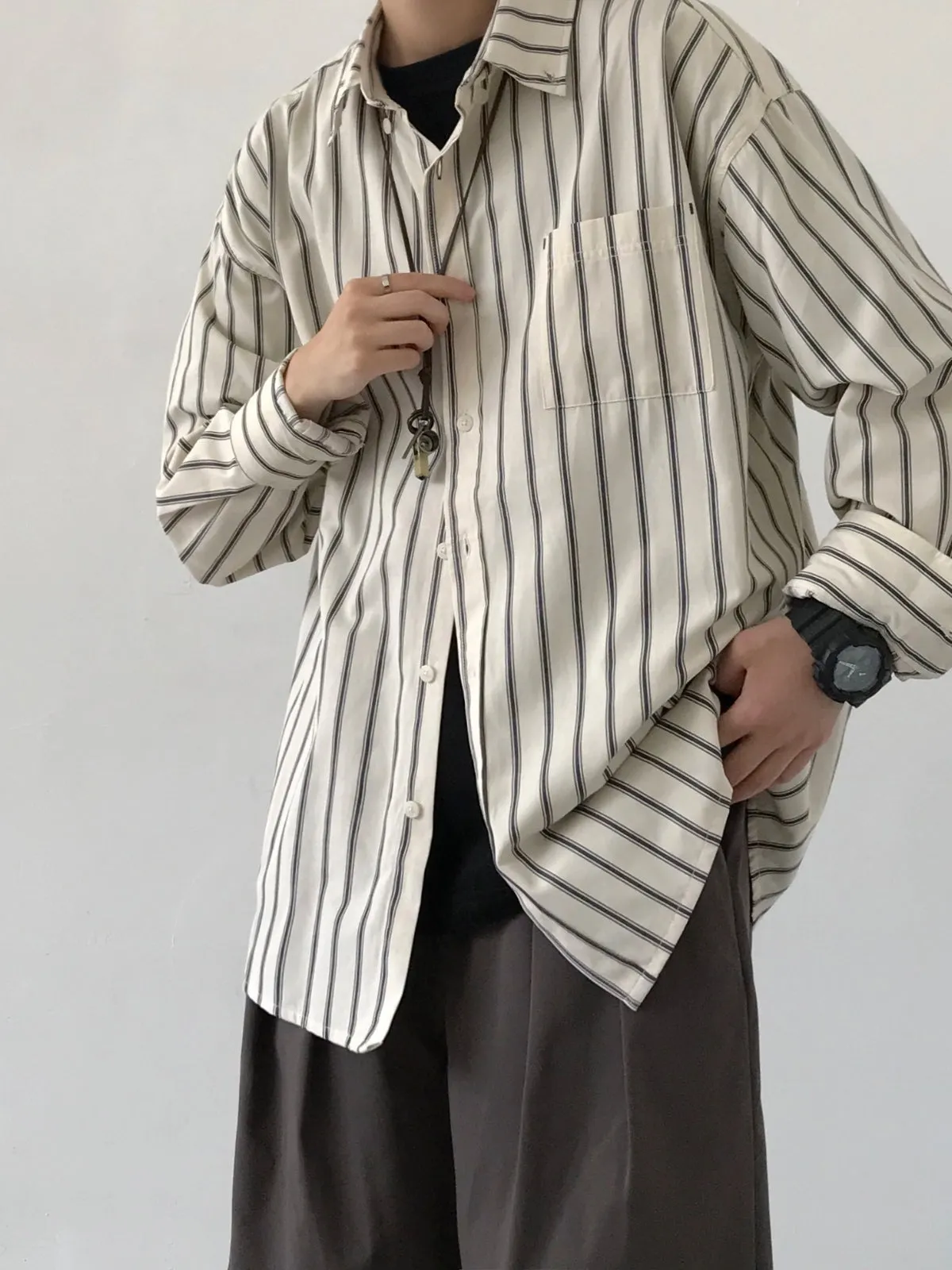 WLS Long Sleeve Striped Casual Vintage Shirt