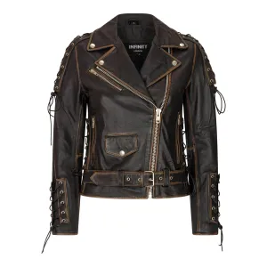 Women's Leather Jacket Live To Ride Cross Zip Cow Hide Brando Biker Motorcycle