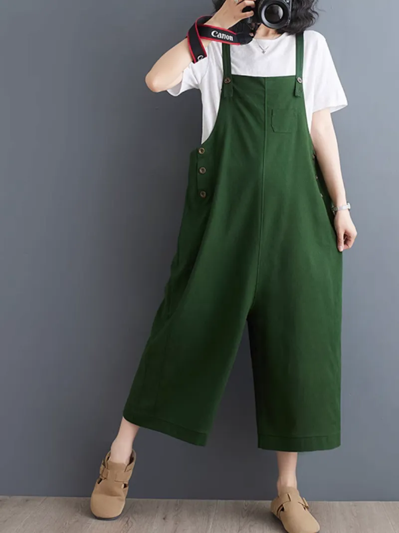 Women's Loose Casual Solid Color Overalls Dungarees