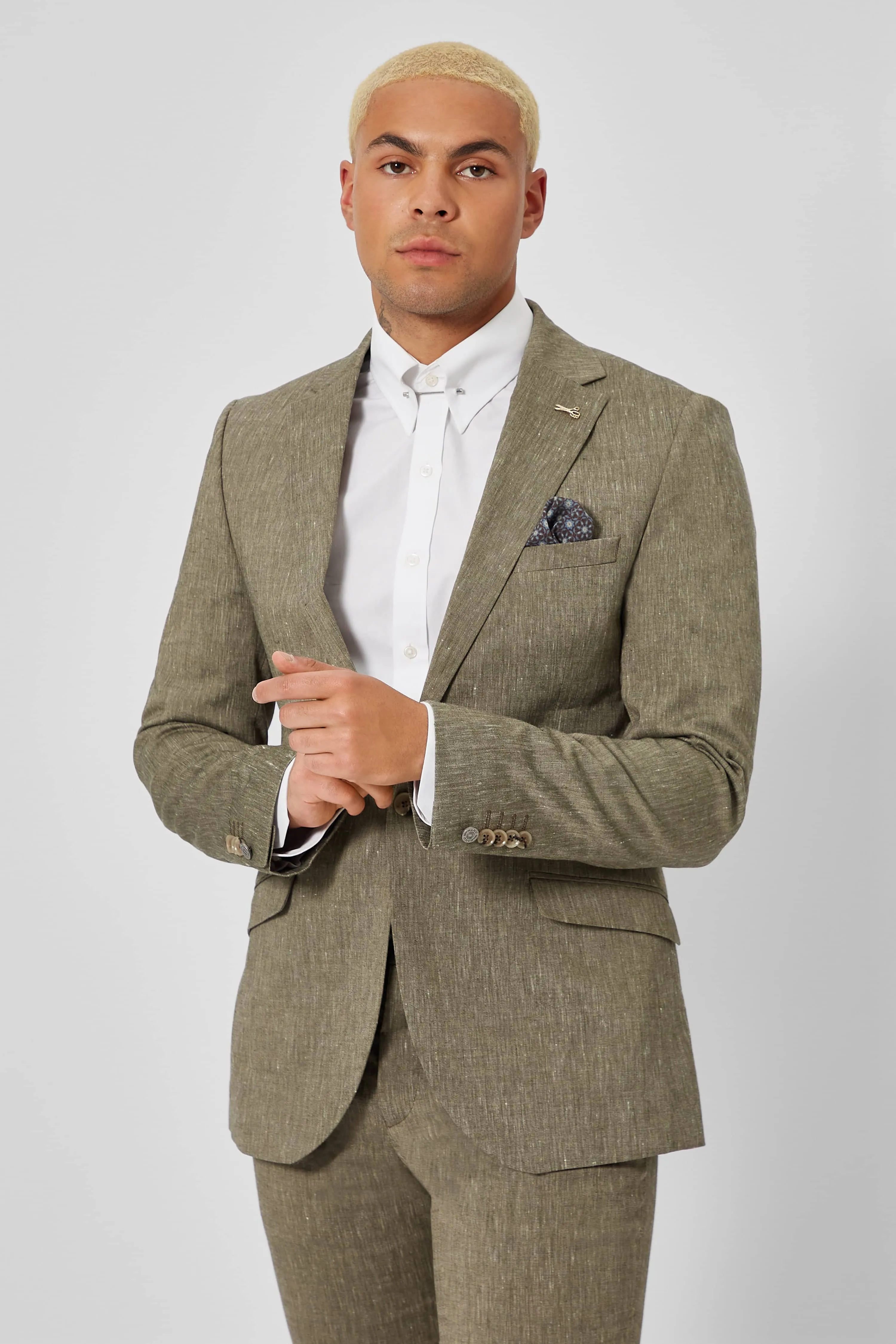 Wooten Slim Fit Khaki Linen Jacket - ARCHIVE